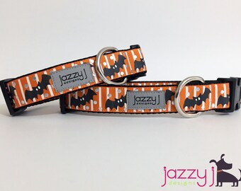 Orange and Silver Foil Black Bats Halloween Dog Collar