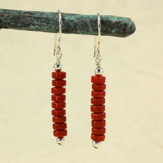 Red Coral Earrings With Sterling Silver Dangle Earrings