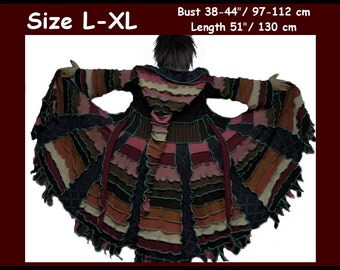 eLf cOAT, elf sweater, size L - XL, sweater coat, pixie, hoodie, costume, gypsy sweater, patchwork coat, Recycled dress, ooak