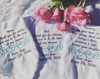 3 Custom Special Occasion Machine Embroidered Handkerchiefs for wedding