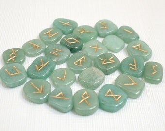 Aventurine Rune Stone Set Green Rune Stones