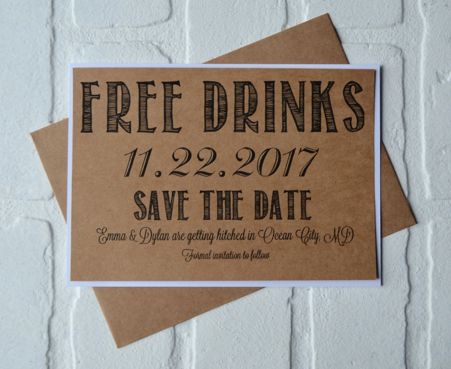 FREE DRINKS Save the Date Cards funny by invitesbythisandthat