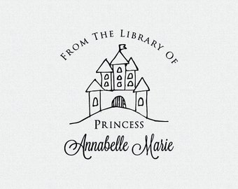 Princess Library Book Stamp, From the Library Of Stamp, Castle Book Stamp, Personalized Library Stamp, Gift for Little Girl, Kids (T394)