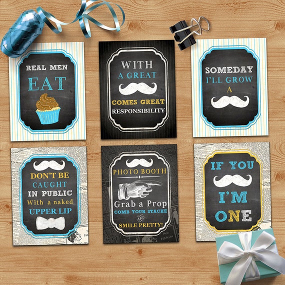 Mustache Bash Birthday Activity Signs - Vintage Inspired - Blackboard, Newsprint - Custom, Printable - Chalkboard, Mustache, Little Man Il_570xn