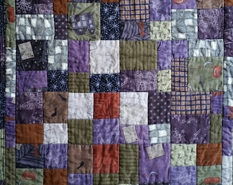 No. 32 Fractured Four-Patch (Copyrighted), Miniature Autumn Pumpkin Patch Quilted Table Mat, Illini Autumn Series