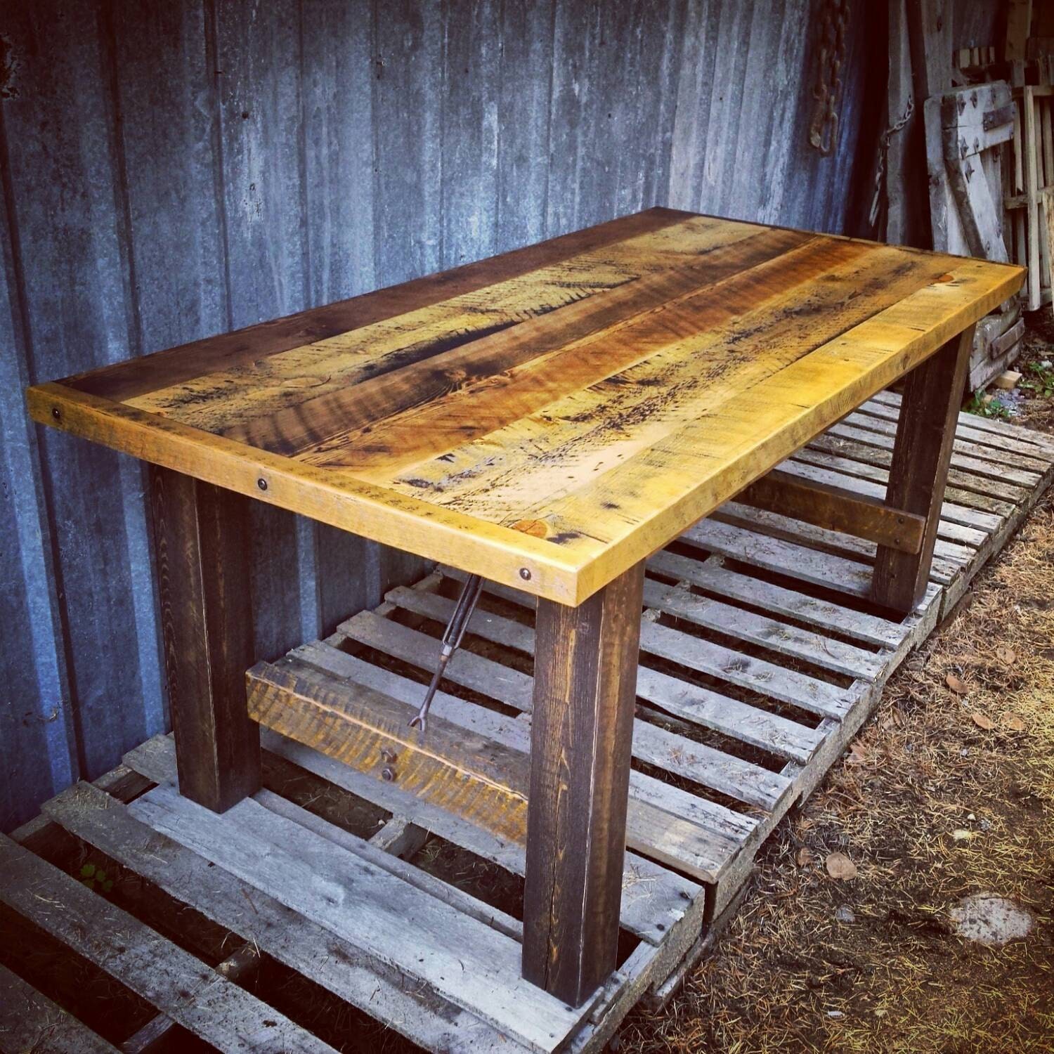 Rustic Industrial Reclaimed Dining Table by EchoPeakDesign on Etsy