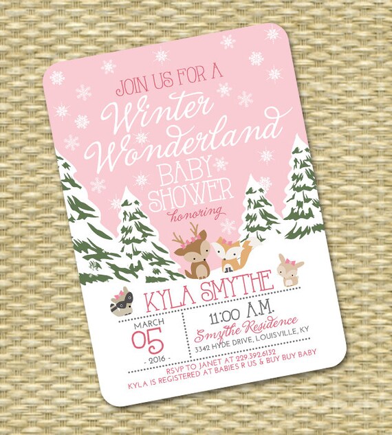 Winter Baby Girl Shower Invitations 10