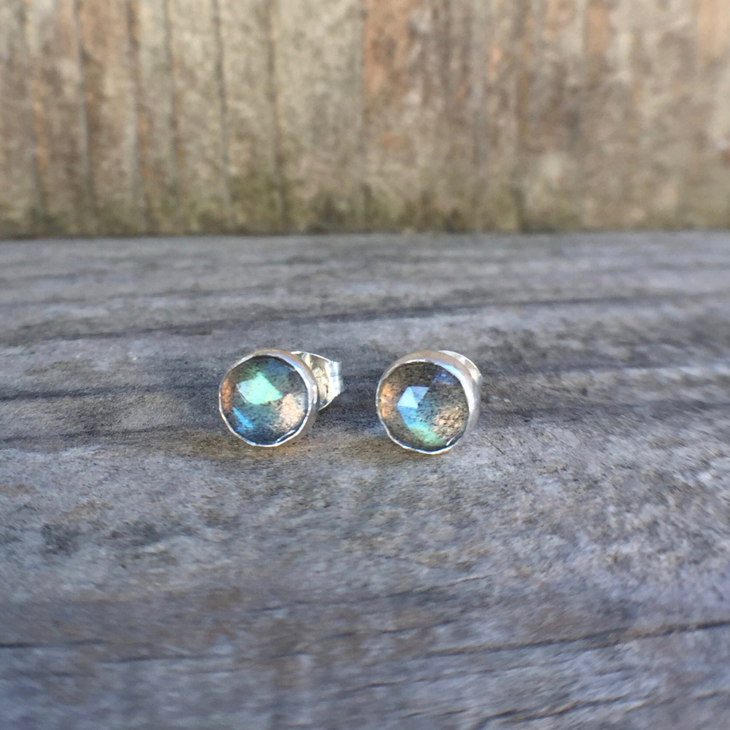 Labradorite stud earrings sterling silver handmade