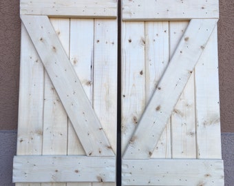 2 Pine Shutters 10" x 23" (20" wide combined) Unpainted