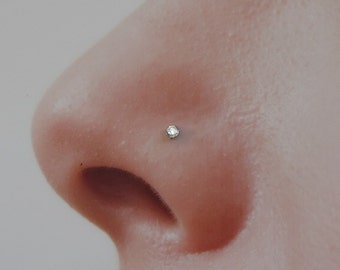 Nose Stud Swarovski,Crystal, Sterling Silver 2mm white swarovski gemstone. 20-21 Gauge post.clear Crystal, Diamond look