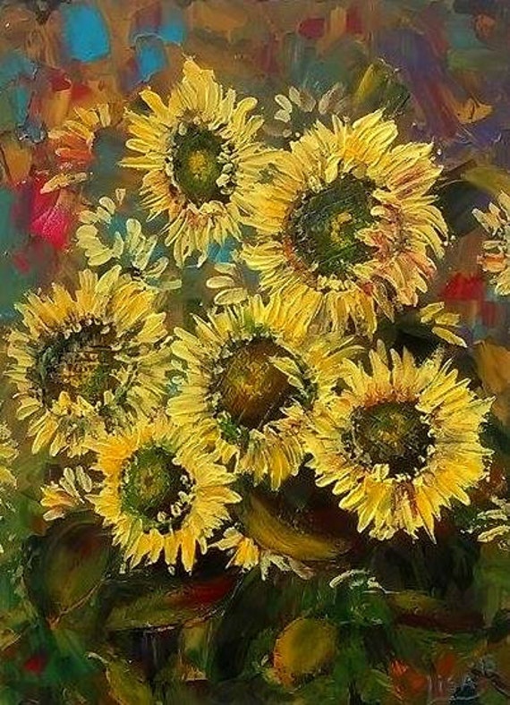 Original Sunflowers Painting Acrylic Abstract Sunflowers