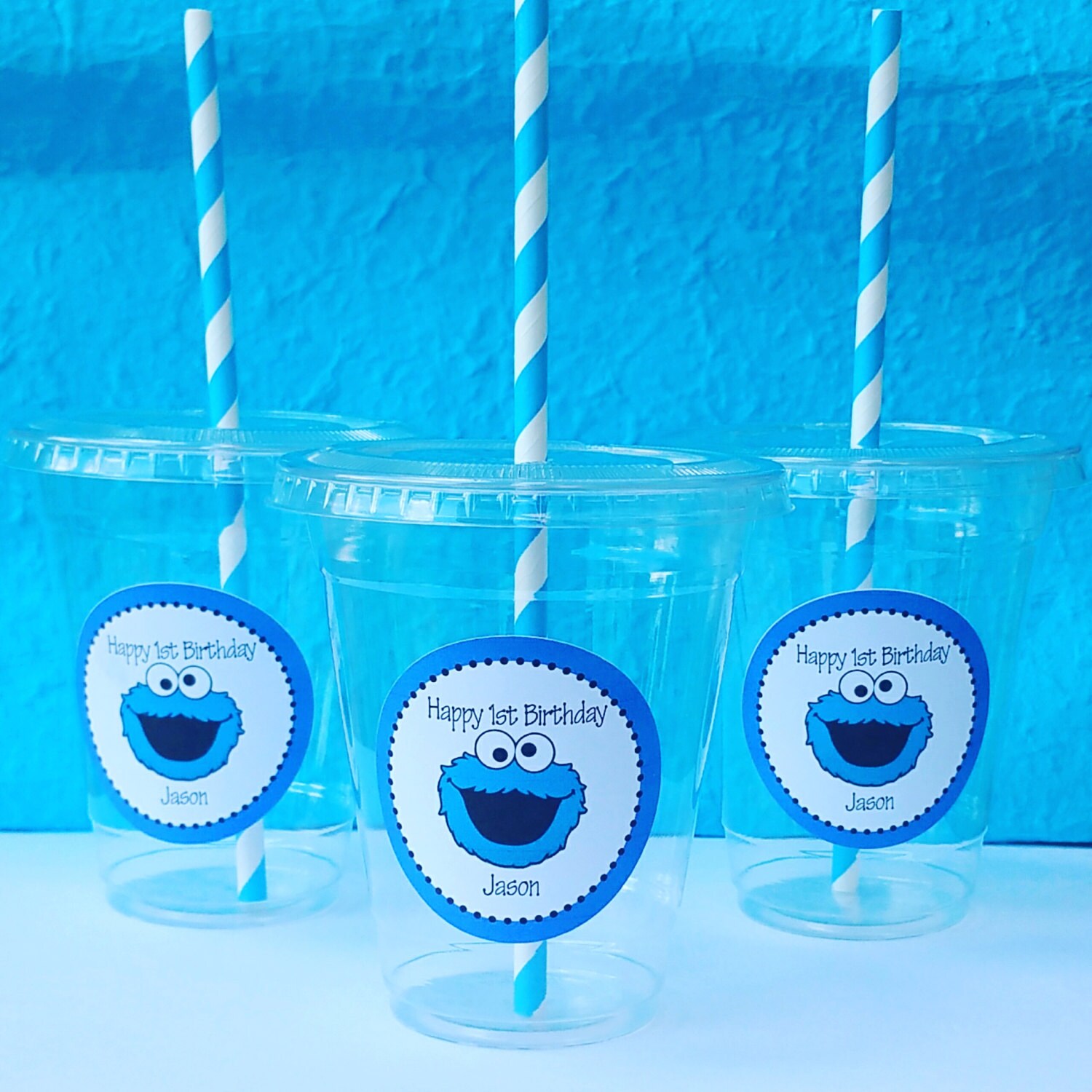 24 Cookie Monster Party Cups Personalized with Lids by HelloFaith