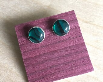 Teal Paua Shell Stud Earrings Sterling Silver