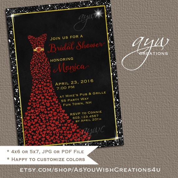 Wedding Dress Bridal Shower Invitation Printable Bridal Shower Invitations Wedding Shower Invitations Elegant Diamond Dress with Bling Il_570xn