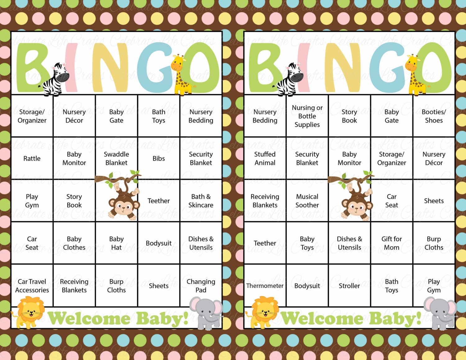 60 Safari Baby Shower Bingo Cards By Celebratelifecrafts On Etsy