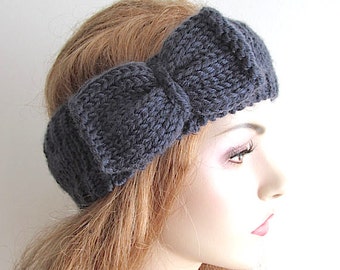 Bow Headbands Earwarmers Turban Charcoal Grey Knitted Ear Warmer Fall Winter Accessories Acrylic Wool Headcovers Womens Girls Knit Headwrap