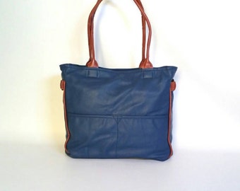 Tote leather bag multicolored unique shoulder purse medium fashion preppy everyday handbag handmade miriam