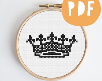 Crown PDF Cross Stitch Pattern Modern Design - Instant Download - Royal Crown Tiara Printable Pattern PDF With How To Instructions Guide