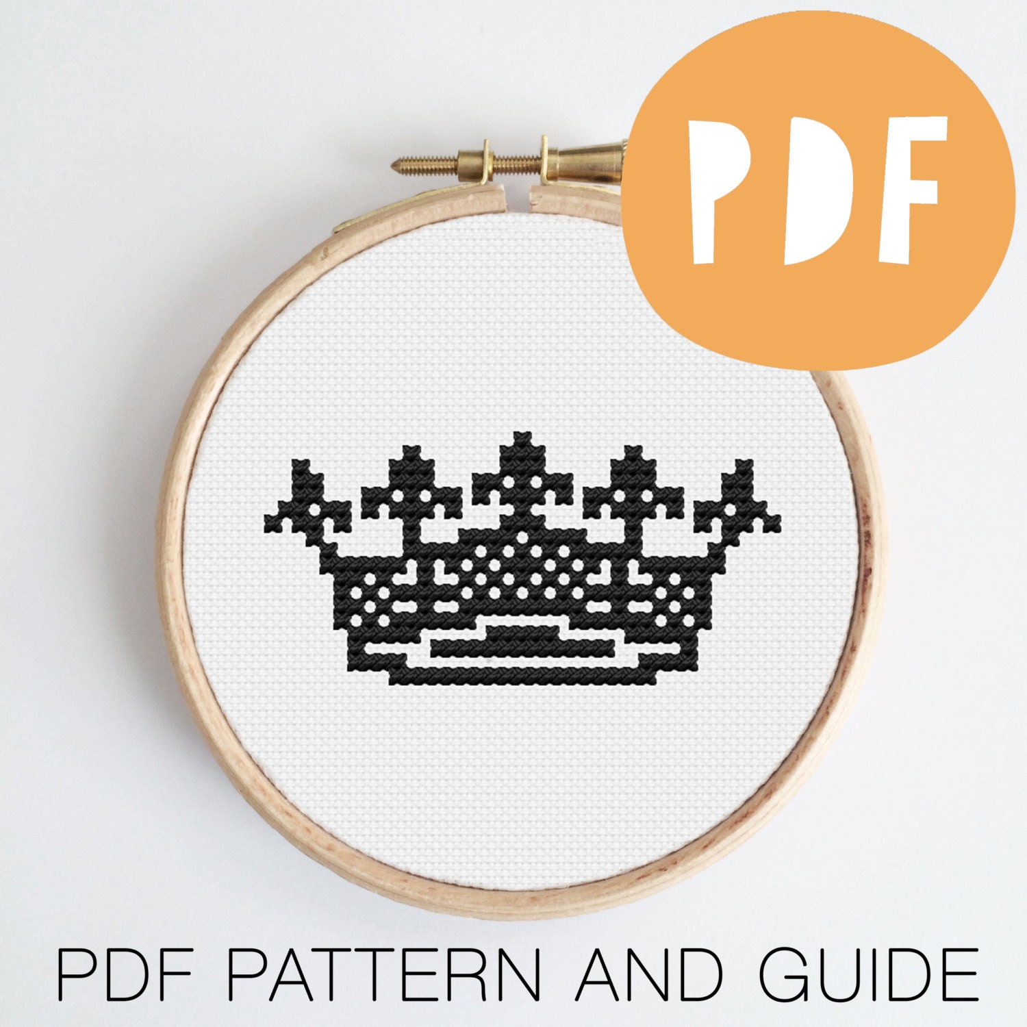 Crown PDF Cross Stitch Pattern Modern Design Instant