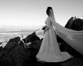 Watteau Bridal Cape Chapel Length Chiffon Pencil Edge Custom