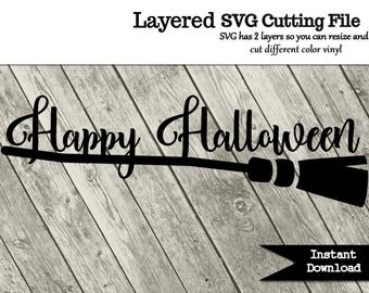 Happy Halloween Witch Broom SVG Cutting File - Cutting File - Vinyl Wall Design