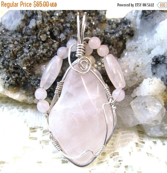 ON SALE Rose Quartz Pendant with Pearl by JewelrybyPatterson