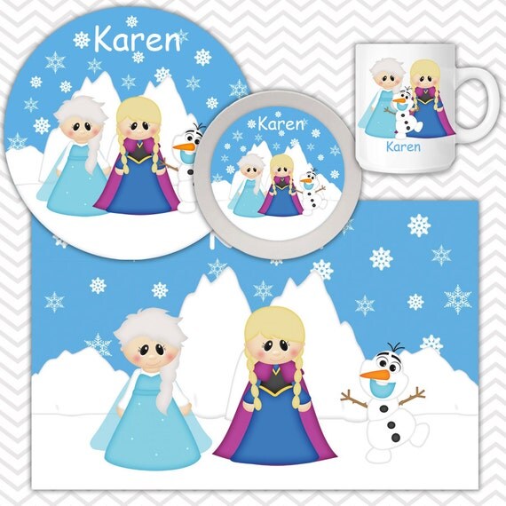 Princess Frozen Plate Bowl Mug Set Personalized Princess