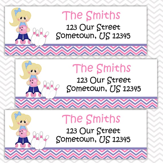 Bowling Girl Personalized Address labels Stickers