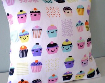 Kawaii Cakes Upcycled Teatowel Cushion / Pillow cover - pastel goth