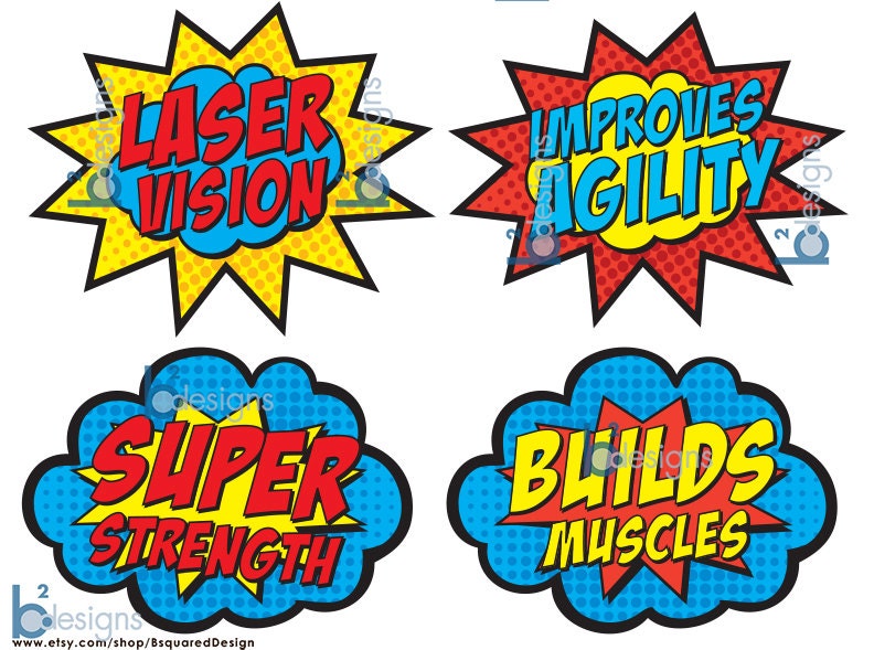 Superhero Food Cards Custom Text 1/4 page size Printable