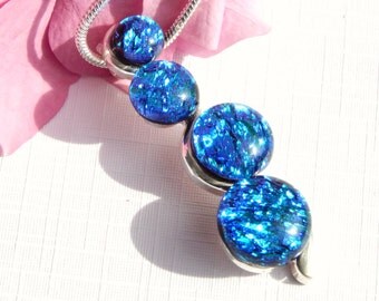 Dichroic Pendant - Fused Glass Jewelry - Blue Glass Snake Necklace - Made to order