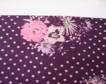 Vintage Jersey fabric/stretched floral fabric/Floral design fabric/Yardage/Dark plum and brown floral fabric/Sewing supply/Dress making
