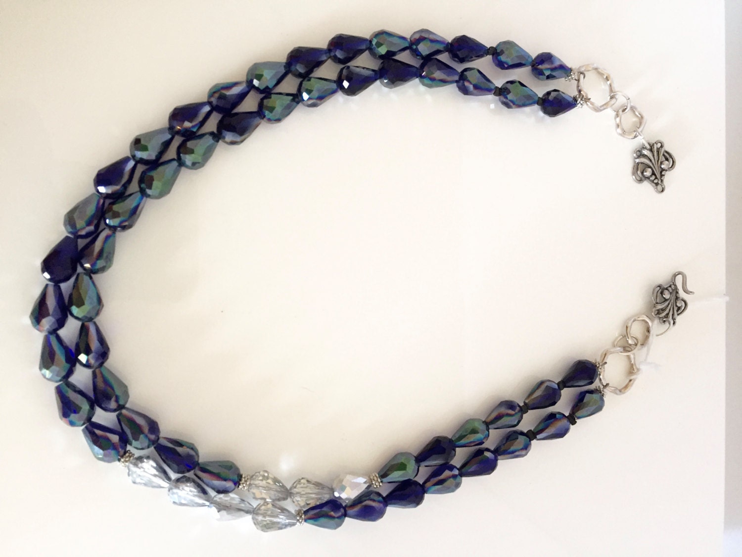 Teardrop Crystal Necklace Double Strand Crystal Necklace