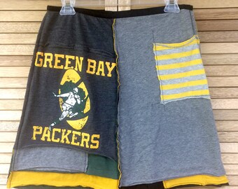Upcycled clothing, tshirt skirt, Green Bay Packers, Packer Skirt, Green Bay Packer clothing, football skirt, athletic wear