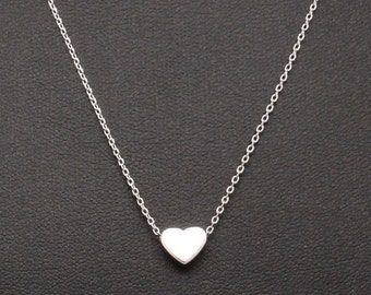 Dainty Necklace, Tiny Silver Heart, Delicate Fine Chain, Simple Single Heart Necklace
