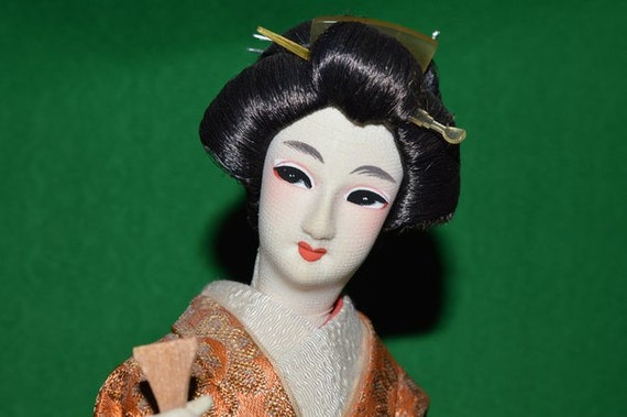 Vintage Geisha Doll Japanese Nishi Doll Hand Painted Silk