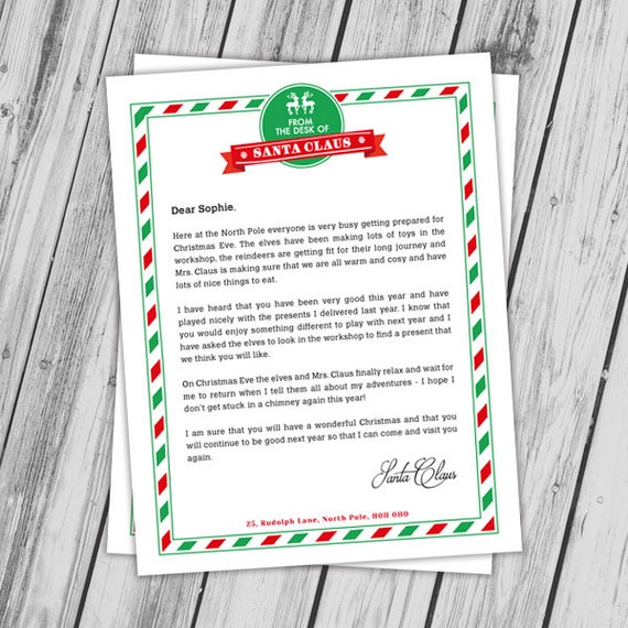 Personalized Letter from Santa Naughty or Nice Printable