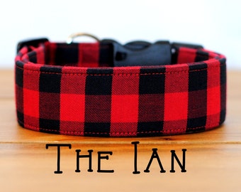 Red & Black Lumberjack Buffalo Plaid Dog Collar "The Ian"