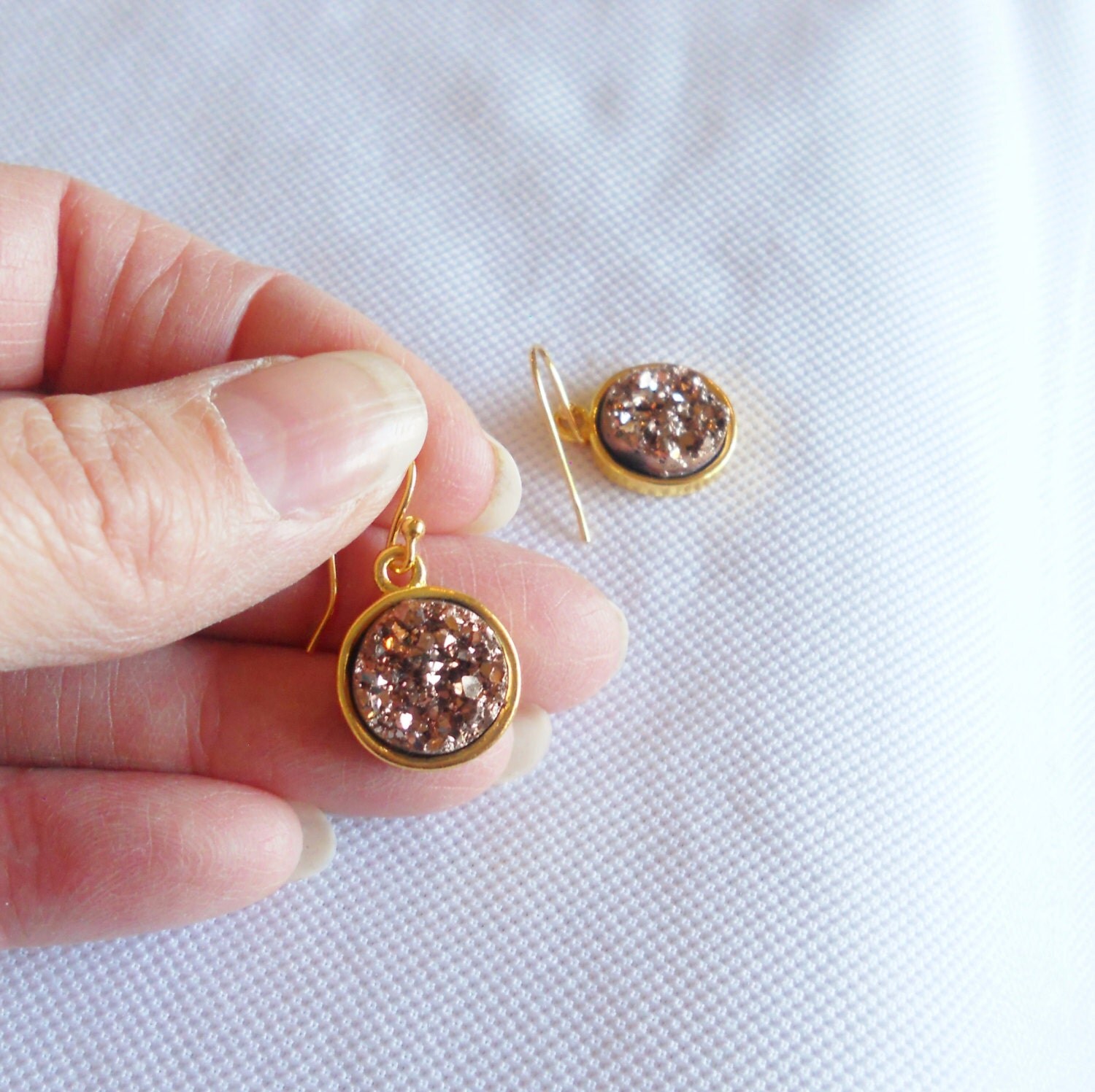 Bronze Druzy Gold Earrings Faux Druzy Earrings Rose Gold