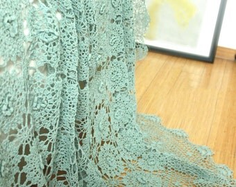 Shabby Chic Dusty Green 100% Hand Crochet Fairy Tale Lace Blossom Bed Coverlet, Bed Thread, Bed Throws, Bed Cover, BC022