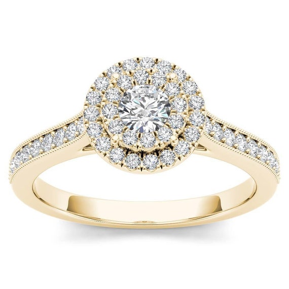 10Kt Yellow Gold Diamond Engagement 0.50 Ct Halo Ring