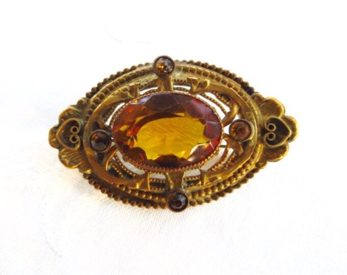 Art Nouveau Brooch, Amber Glass Pin, Vintage Art Nouveau Pin, Art Nouveau Jewelry