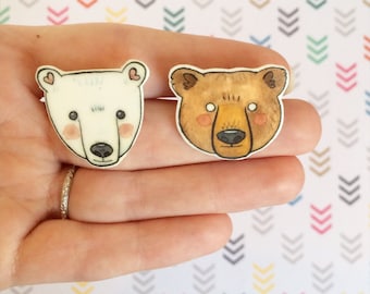 Best Friend Bear Brooches. BFF bear Pin - polar bear pin - Grizzly Pin - cat jewellery-Unique Boutonnière
