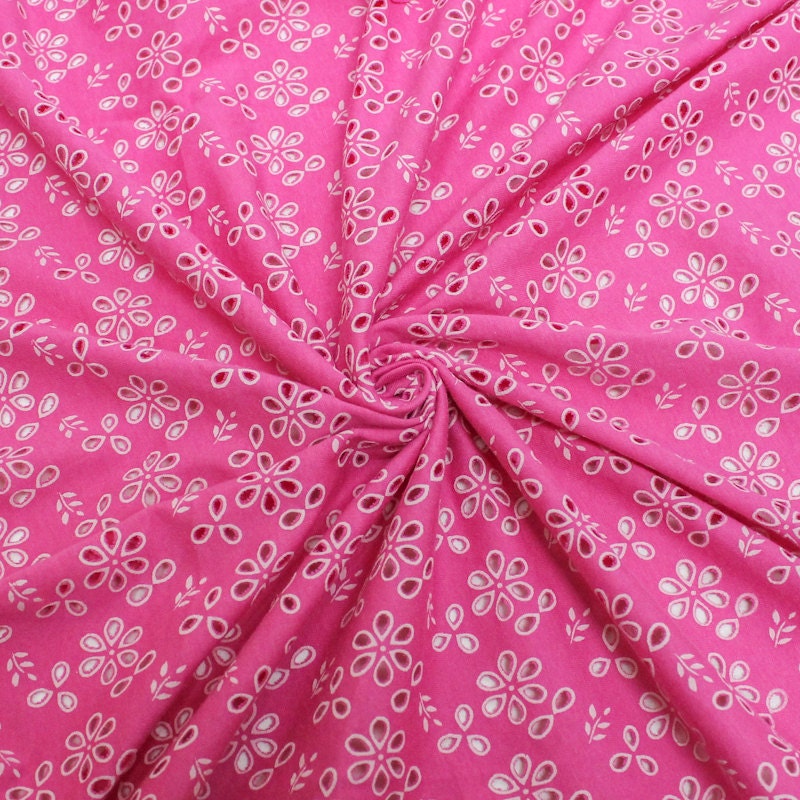 Pink Eyelet Lace Stretch Fabric with Floral by StylishFabric