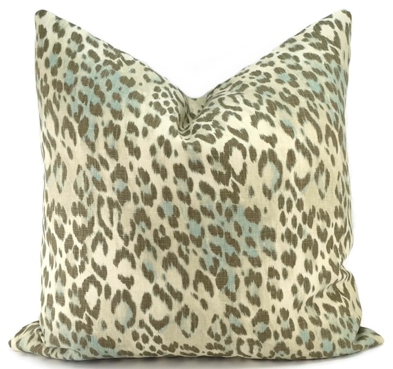Beige Brown & Light Blue Cheetah Throw Pillow Cover Kravet