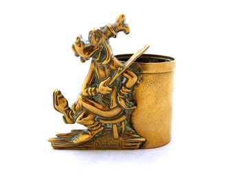 Vintage Brass Disney Pen Holder, Brass Goofy, Walt Disney Productions Souvenir, Disney, Brass Disney, Disney Pen Pot