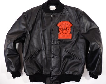 Vintage American made Hockey Black Leather Varsity Lettermans Jacket mens size L