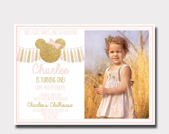 Minnie Mouse Birthday Invitation | Pink and Gold Minnie Mouse Invitation
