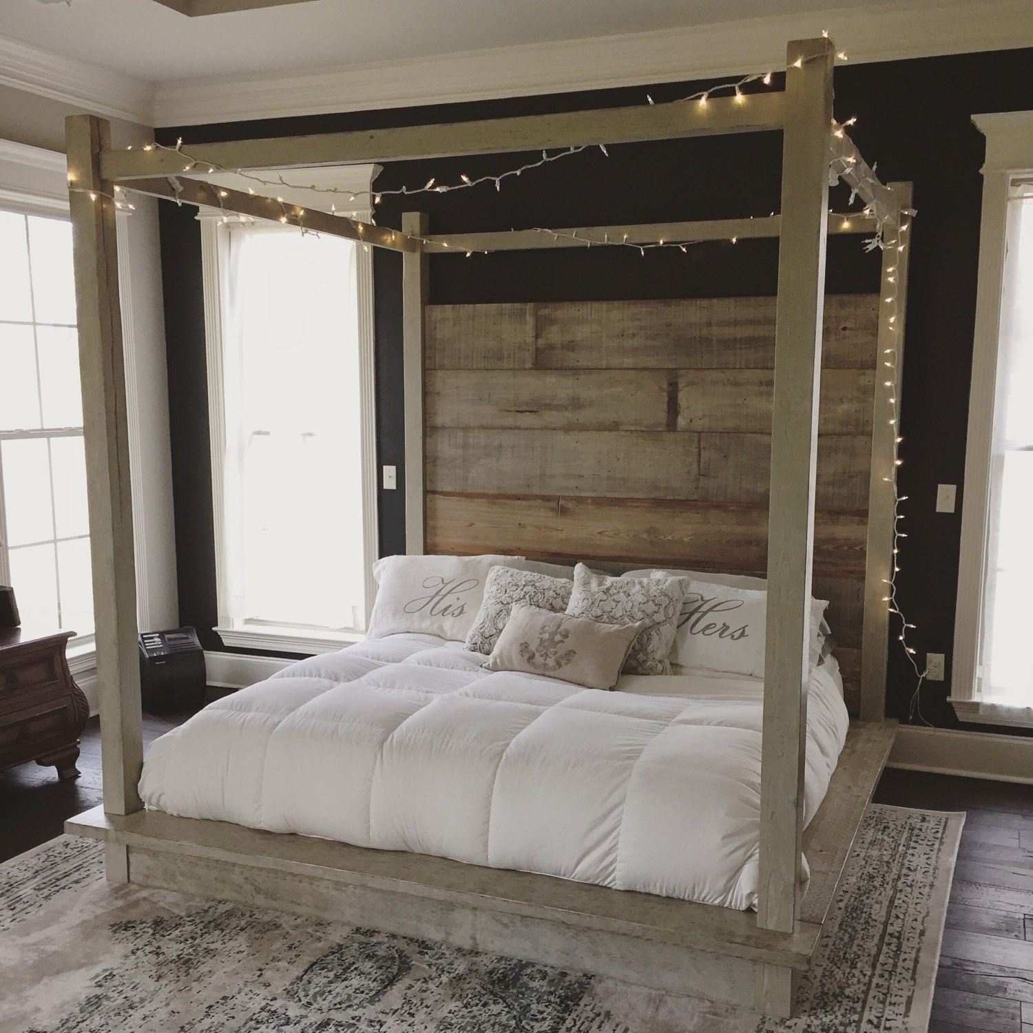 Reclaimed Wood Canopy Bed white