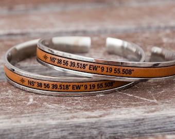 Cuff Bracelet Personalized Long Distance Relationship Couples Gift Long distance Boyfriend gift Best Friend Gift Matching Bracelets Bff